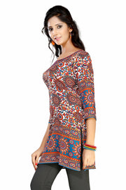 Blue sari kurti tunic shown draped on a model