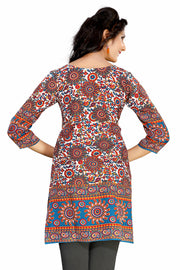 Blue sari kurti tunic shown draped on a model