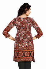 Red sari kurti tunic shown draped on a model