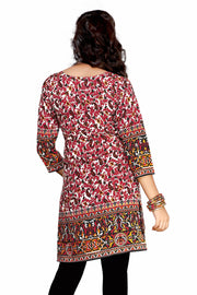 Red sari kurti tunic shown draped on a model