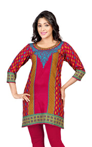 Pink sari kurti tunic shown draped on a model