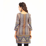 Blue sari kurti tunic shown draped on a model