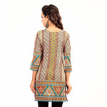 Brown sari kurti tunic shown draped on a model