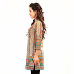 Brown sari kurti tunic shown draped on a model