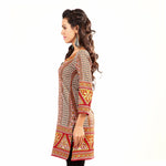Sari kurti tunic shown draped on a model