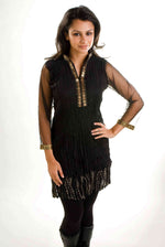 Black poly crepe kurti tunic shown draped on a model