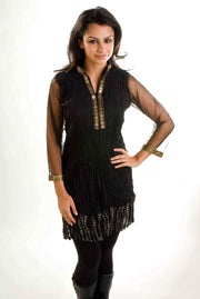 Black poly crepe kurti tunic shown draped on a model