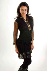 Black poly crepe kurti tunic shown draped on a model