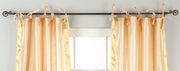 Misty rose sari tie top curtains hung at a window