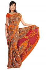Georgette sari shown draped on a model