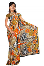 Georgette sari shown draped on a model