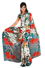 Georgette sari shown draped on a model
