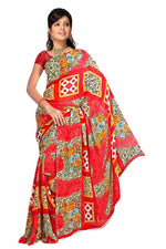 Georgette sari shown draped on a model