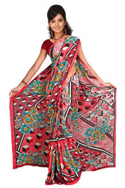 Georgette sari shown draped on a model