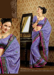 Georgette sari shown draped on a model