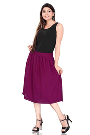 Violet georgette pleated skirt shown draped on a model