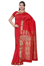 Art silk sari shown draped on a model