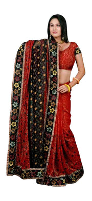 Georgette sari shown draped on a model
