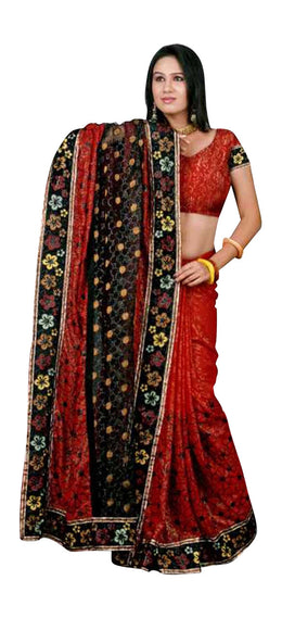 Georgette sari shown draped on a model