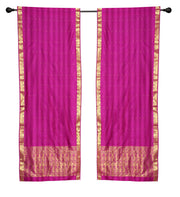 Purple sari rod pocket curtains hung at a window