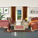 Brown sari rod pocket curtains hung at a window