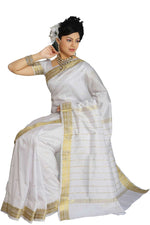 White art silk sari shown draped on a model